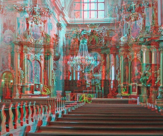 3D image anaglyph church interior